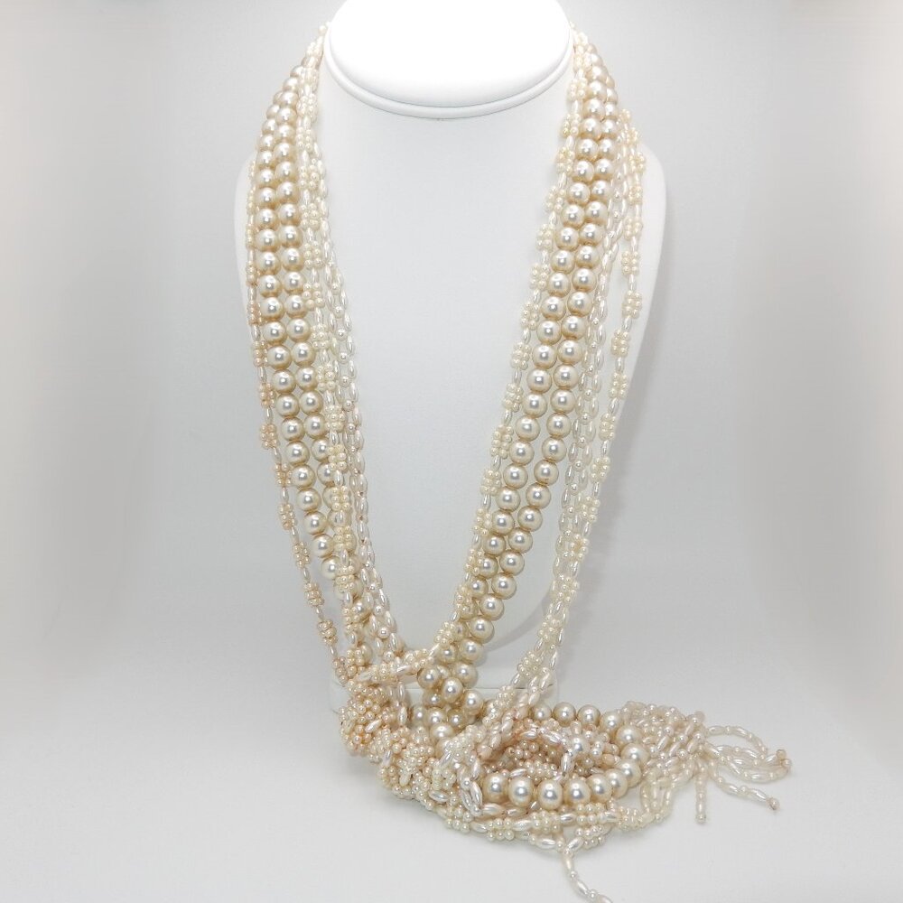 Vintage Pearl & Beaded Necklace Lot / 4 Necklaces / 60", 32", 32", 26" Length